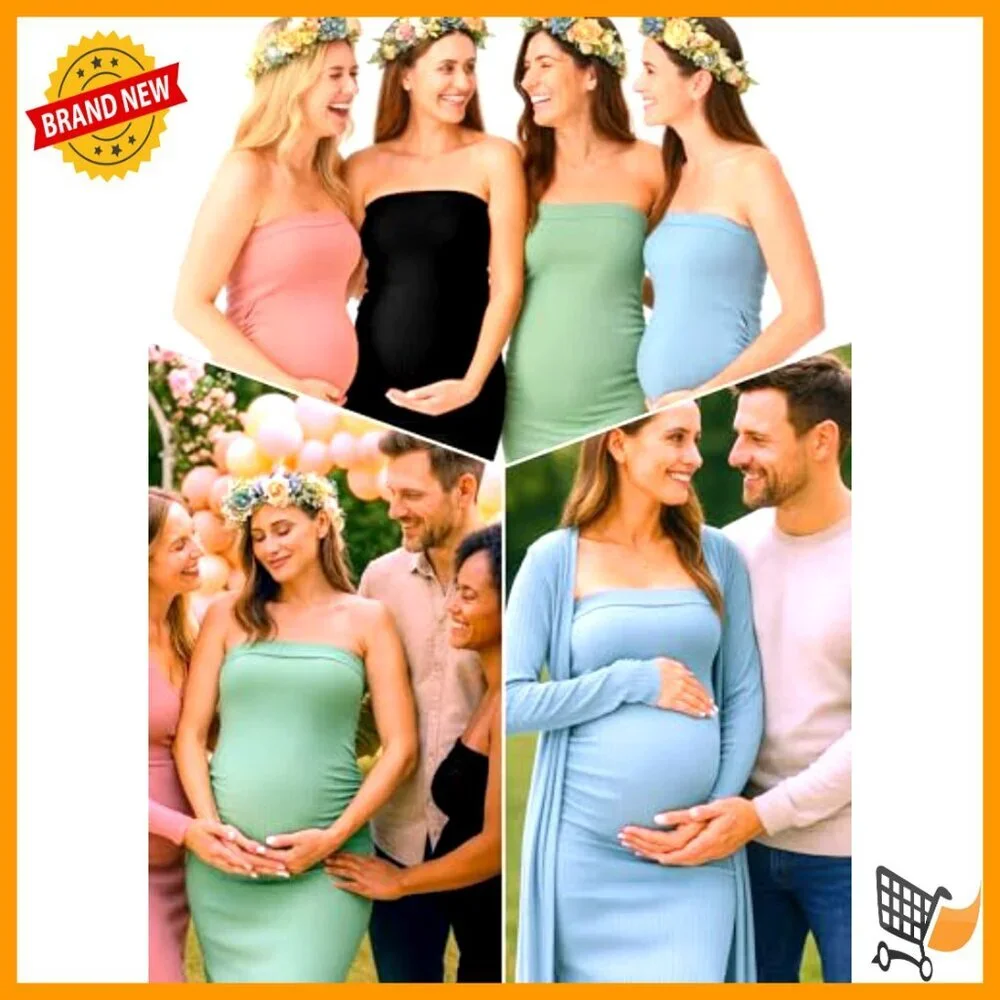 Maternity Maxi Dress with Cardigan, Strapless Bodycon for Special Occasions
